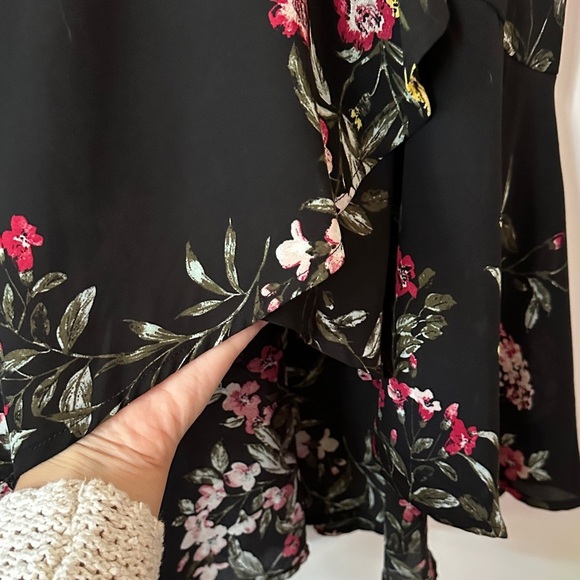 BAND OF GYPSIES | Black Floral Midi Off the Shoulder Faux Wrap Dress - Picture 5 of 14